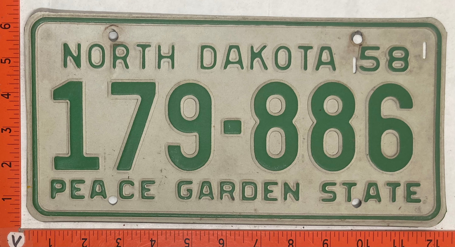 1958 North Dakota #79-886 Passenger License Plate
