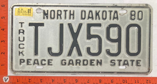 1980 North Dakota #TJX590 Truck License Plate