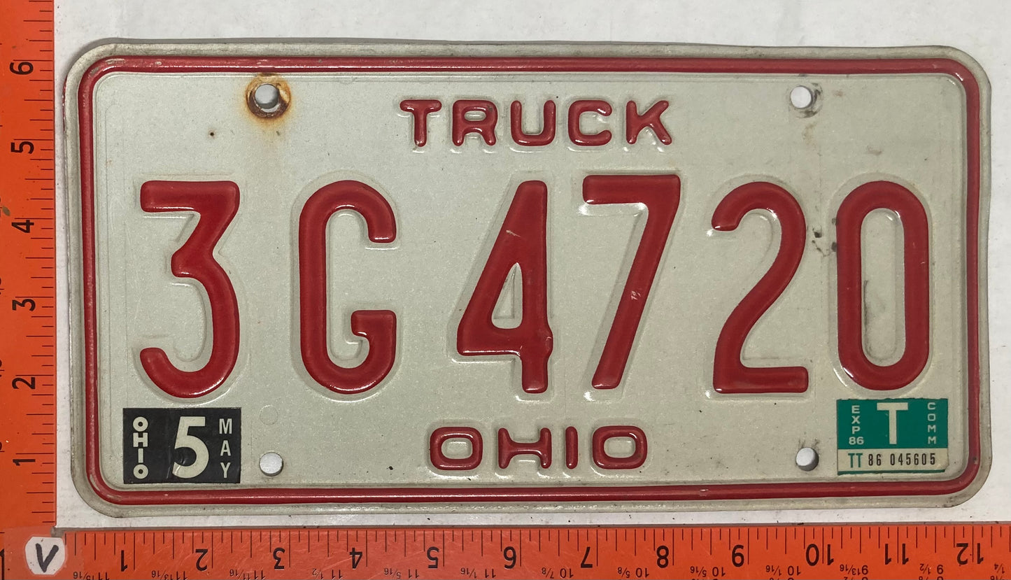 1986 Ohio #3G4720 Truck License Plate