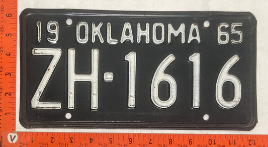 1965 Oklahoma #ZH-1616 Passenger License Plate