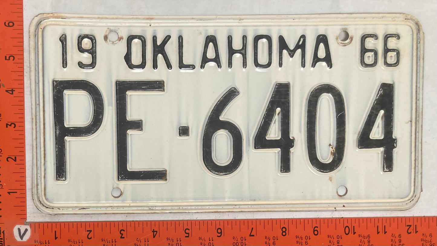 1966 Oklahoma #PE-6404 Passenger License Plate