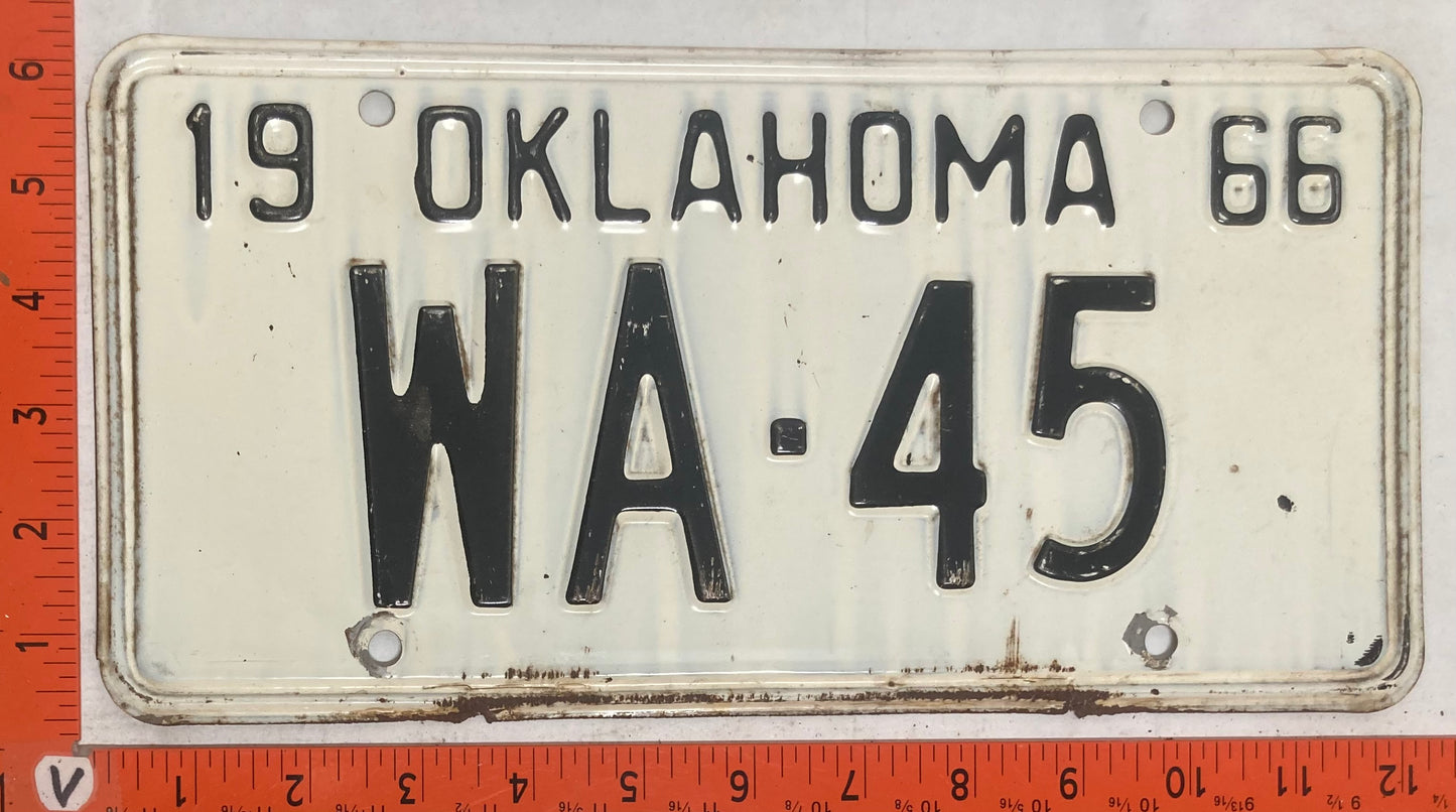 1966 Oklahoma #WA-45 Passenger License Plate