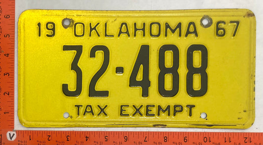 1967 Oklahoma #32-488 Tax Exempt License Plate