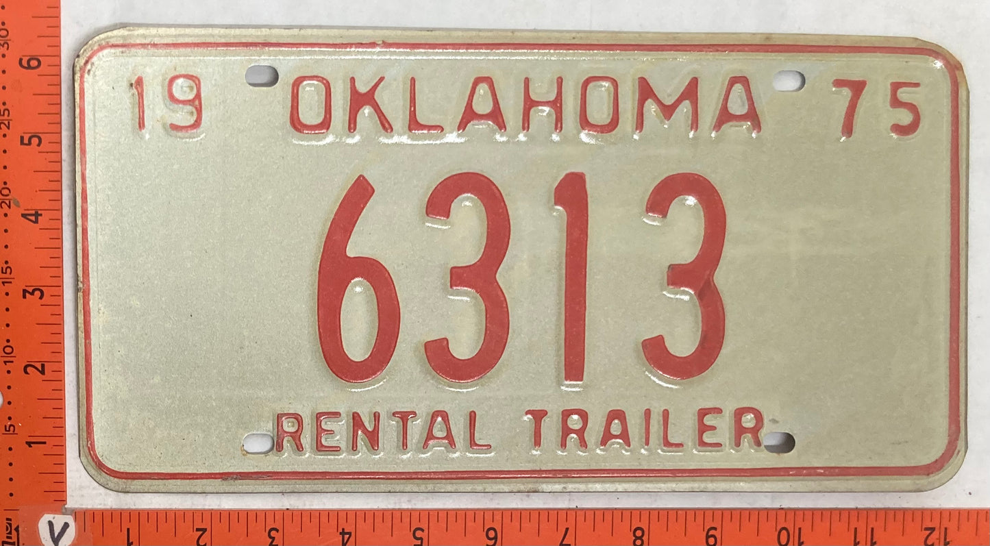 1975 Oklahoma #6313 Rental Trailer License Plate