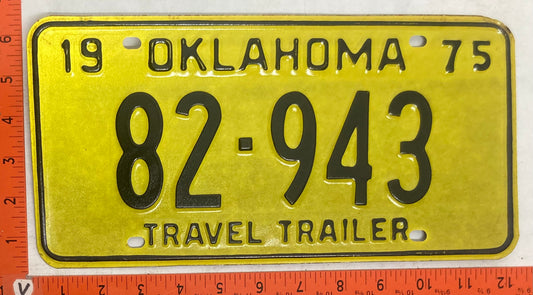 1975 Oklahoma #82-943 Travel Trailer License Plate