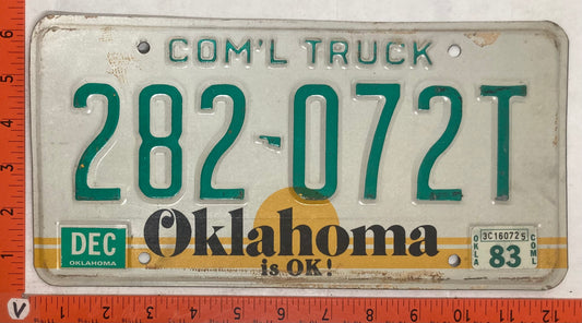 1983 Oklahoma #282-072T Commercial Truck License Plate