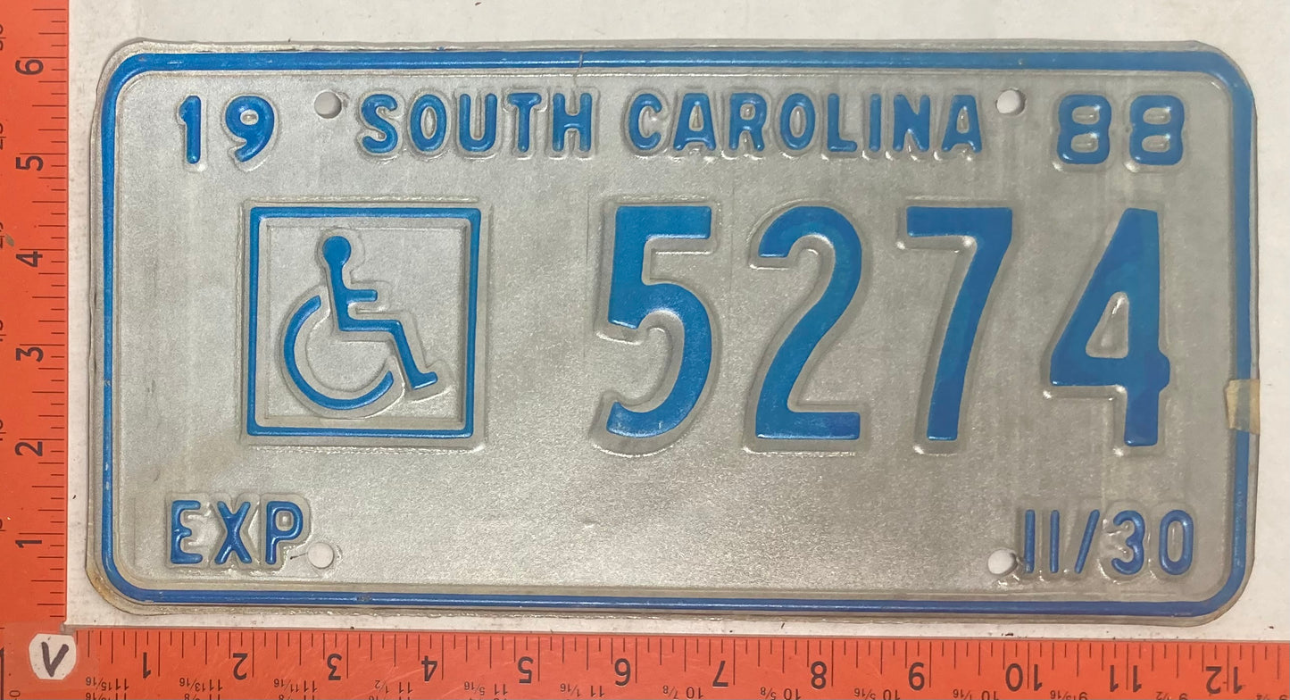 1988 South Carolina #5274 Passenger License Plate (Handicapped)