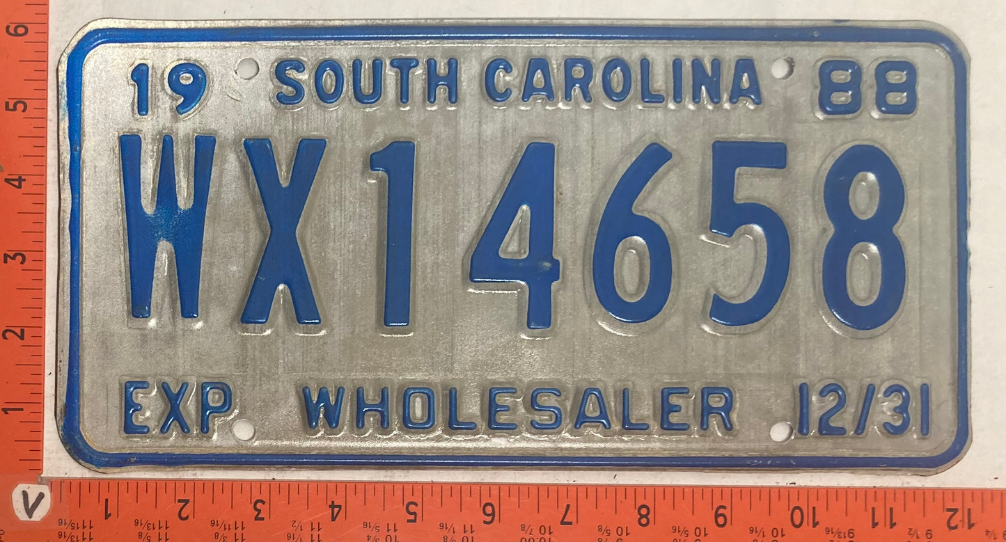 1988 South Carolina #WX14658 Wholesaler License Plate