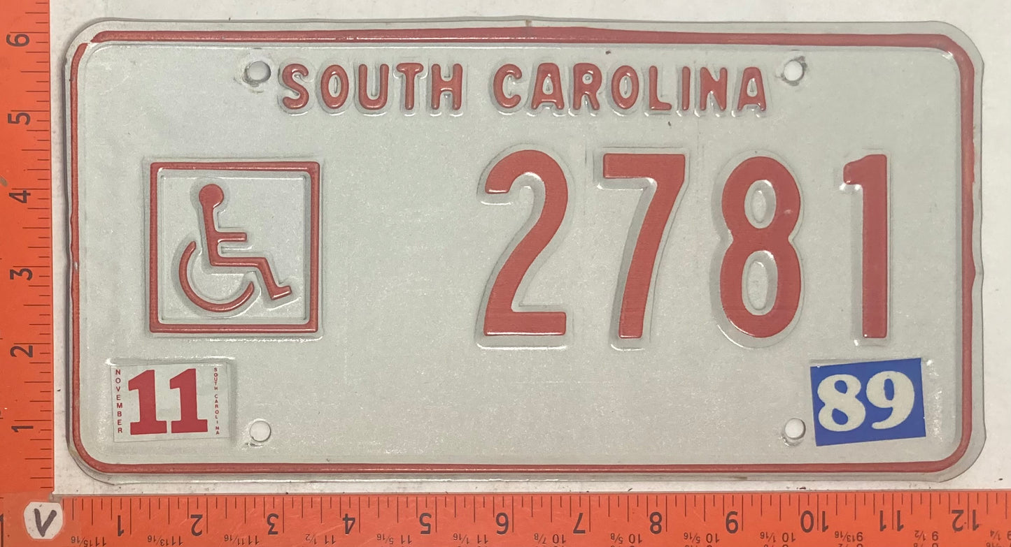 1989 South Carolina #2781 Passenger License Plate (Handicapped)