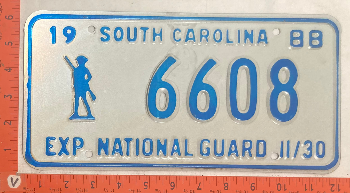 1988 South Carolina #6608 National Guard Passenger License Plate