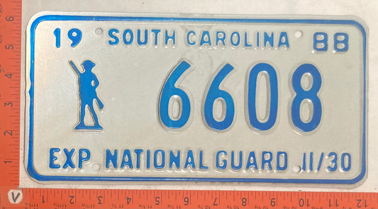 1988 South Carolina #6608 National Guard Passenger License Plate