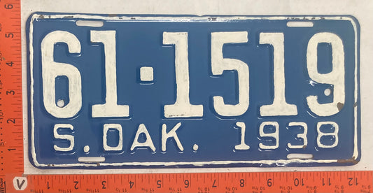 1938 South Dakota #61-1519 Passenger License Plate (Repaint)