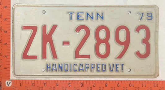 1979 Tennessee #ZK-2893 Passenger License Plate (Handicapped Veteran)