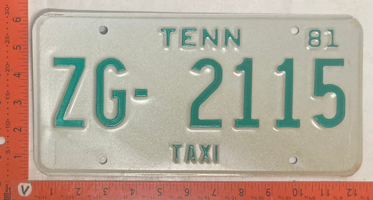1981 Tennessee #ZG-2115 Taxi License Plate