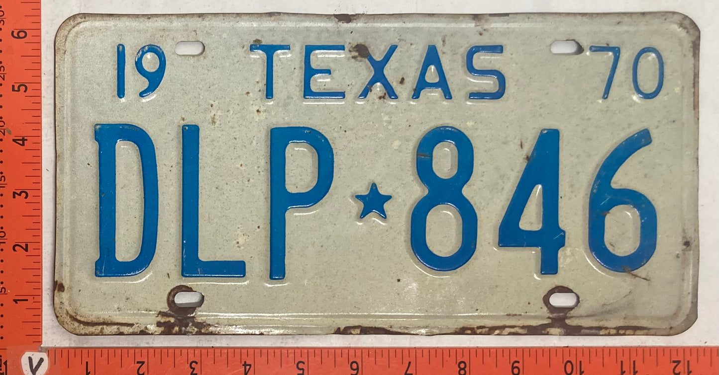 1970 Texas #DLP-846 Passenger License Plate
