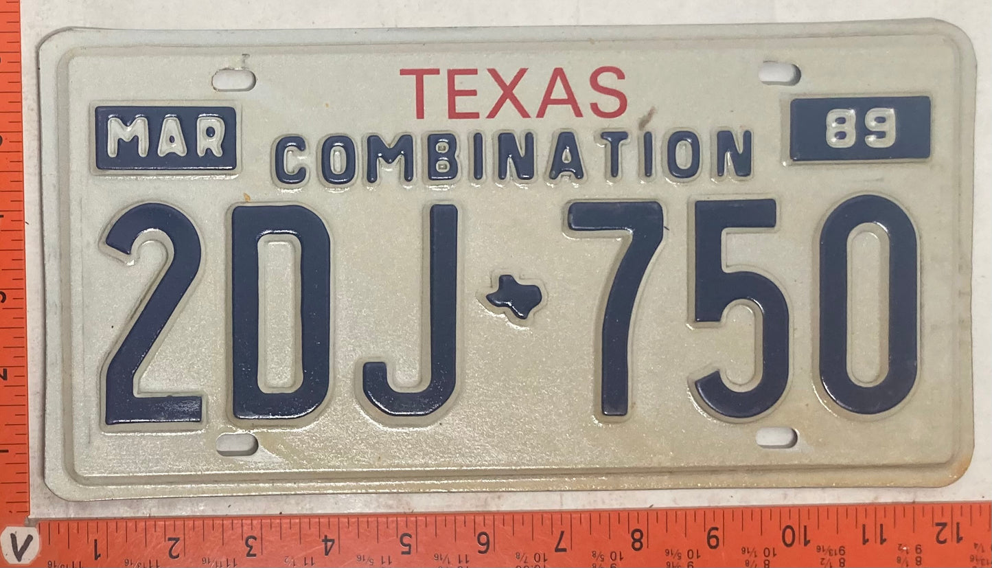 1989 Texas #2DJ-750 Combination License Plate