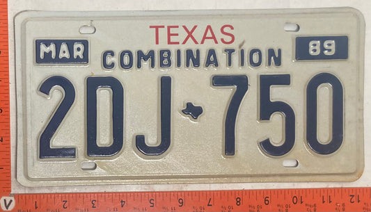 1989 Texas #2DJ-750 Combination License Plate