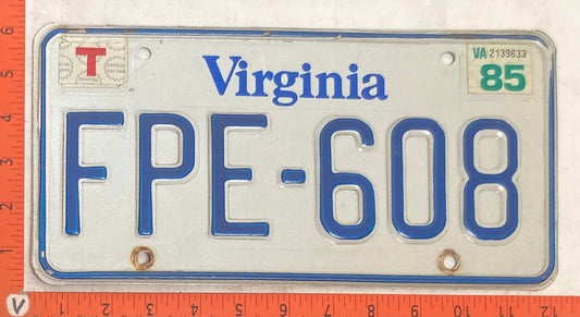 1985 Virginia #FPE-608 Passenger License Plate