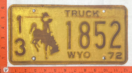 1972 Wyoming #1/3 1852 Truck License Plate