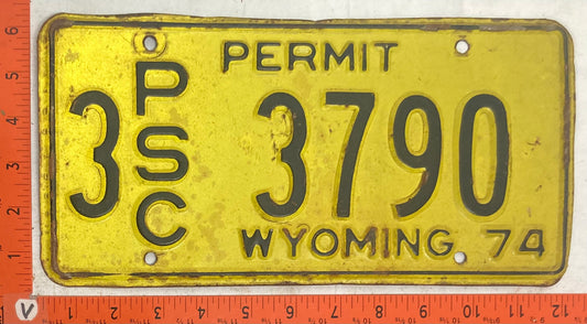 1974 Wyoming #3 P/S/C 3790 Public Service Commission Permit License Plate
