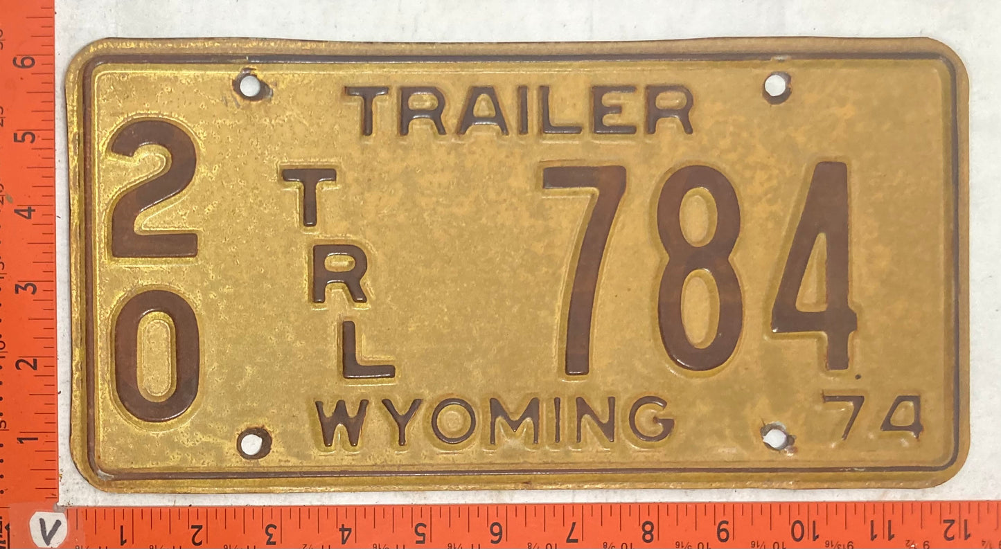 1974 Wyoming #2/0 784 Trailer License Plate