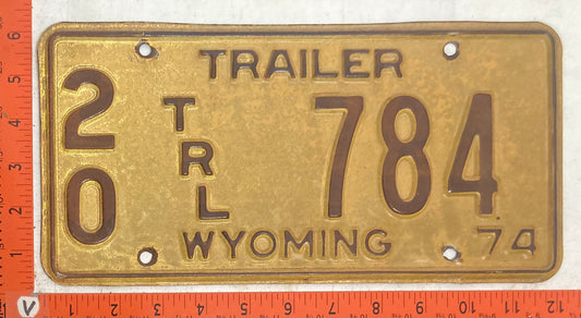 1974 Wyoming #2/0 784 Trailer License Plate