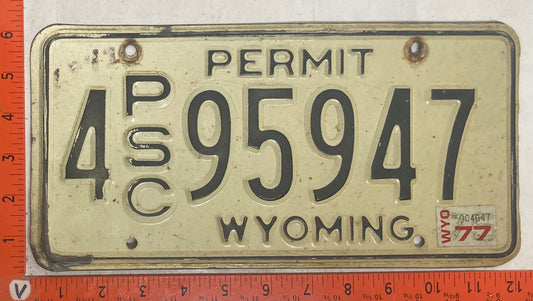 1977 Wyoming #4 P/S/C 95947 Public Service Commission Permit License Plate
