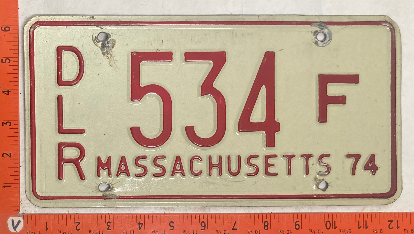 1974 Massachusetts #D/L/R 534 F Dealer License Plate