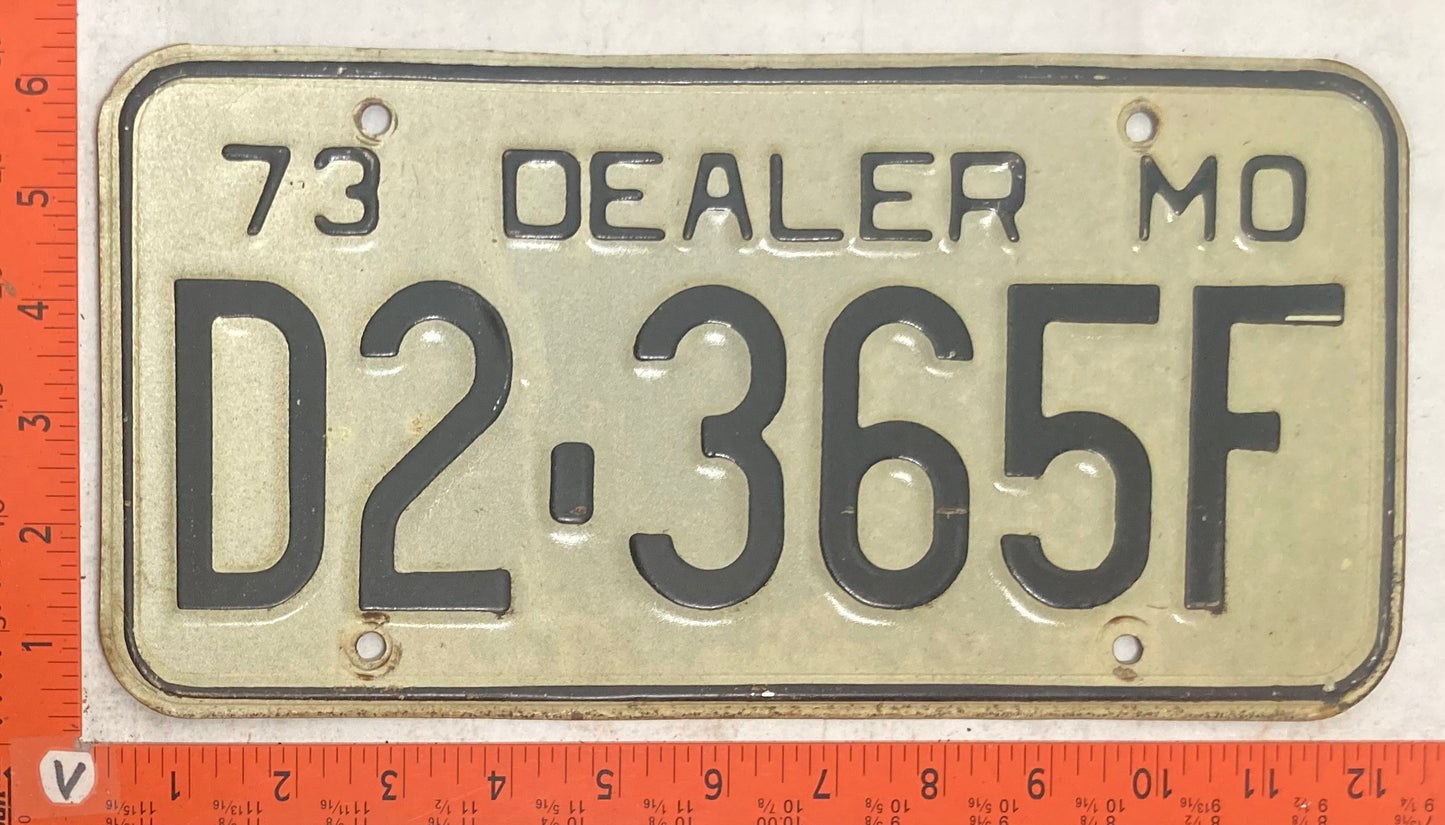 1973 Missouri #D2-365F Dealer License Plate