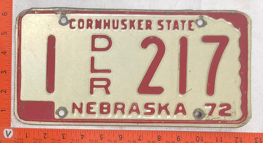 1972 Nebraska #1 D/L/R 217 Dealer License Plate