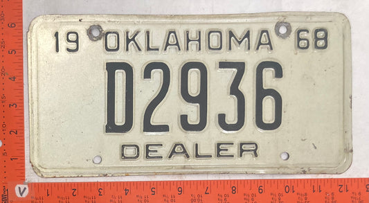 1968 Oklahoma #D2936 Dealer License Plate