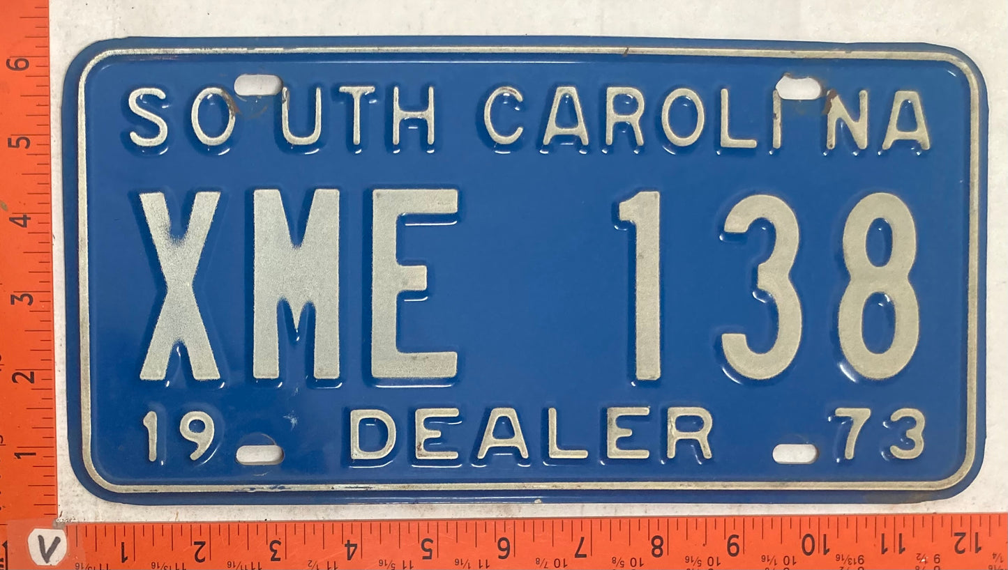 1973 South Carolina #XME 138 Dealer License Plate