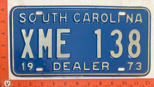 1973 South Carolina #XME 138 Dealer License Plate
