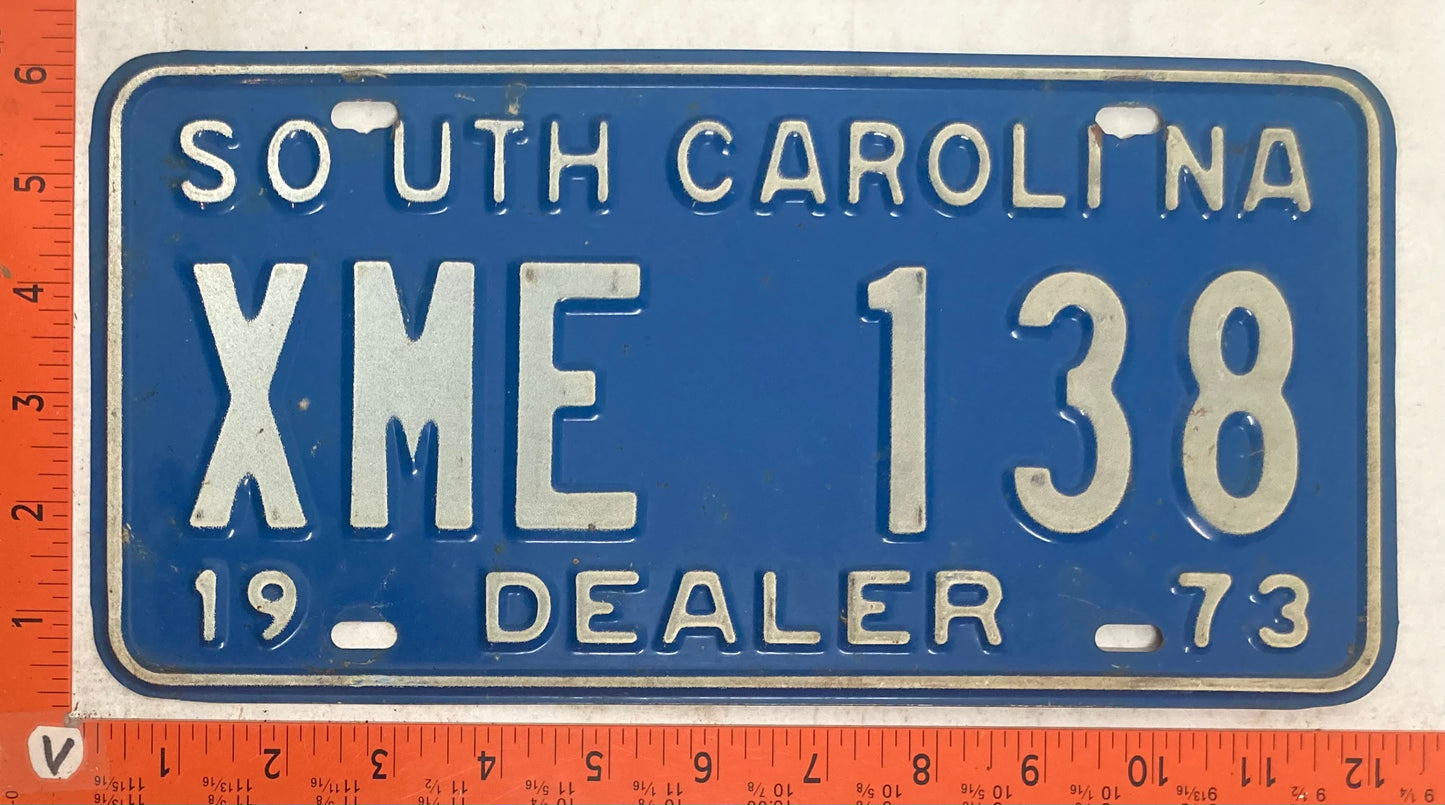 1973 South Carolina #XME 138 Dealer License Plate