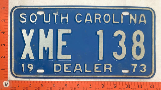 1973 South Carolina #XME 138 Dealer License Plate