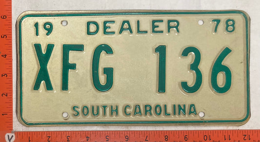 1978 South Carolina #XFG 136 Dealer License Plate