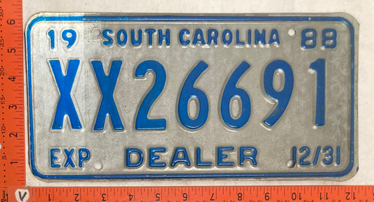 1988 South Carolina #XX26691 Dealer License Plate