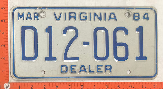 1984 Virginia #D12-061 Dealer License Plate