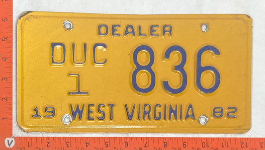1982 West Virginia #DUC/1 836 Used Car Dealer License Plate