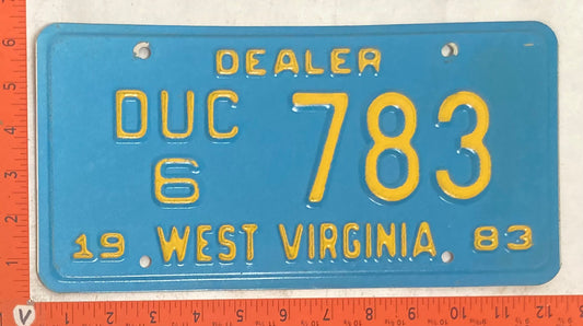1983 West Virginia #DUC/6 783 Used Car Dealer License Plate