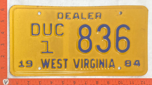 1984 West Virginia #DUC/1 836 Used Car Dealer License Plate