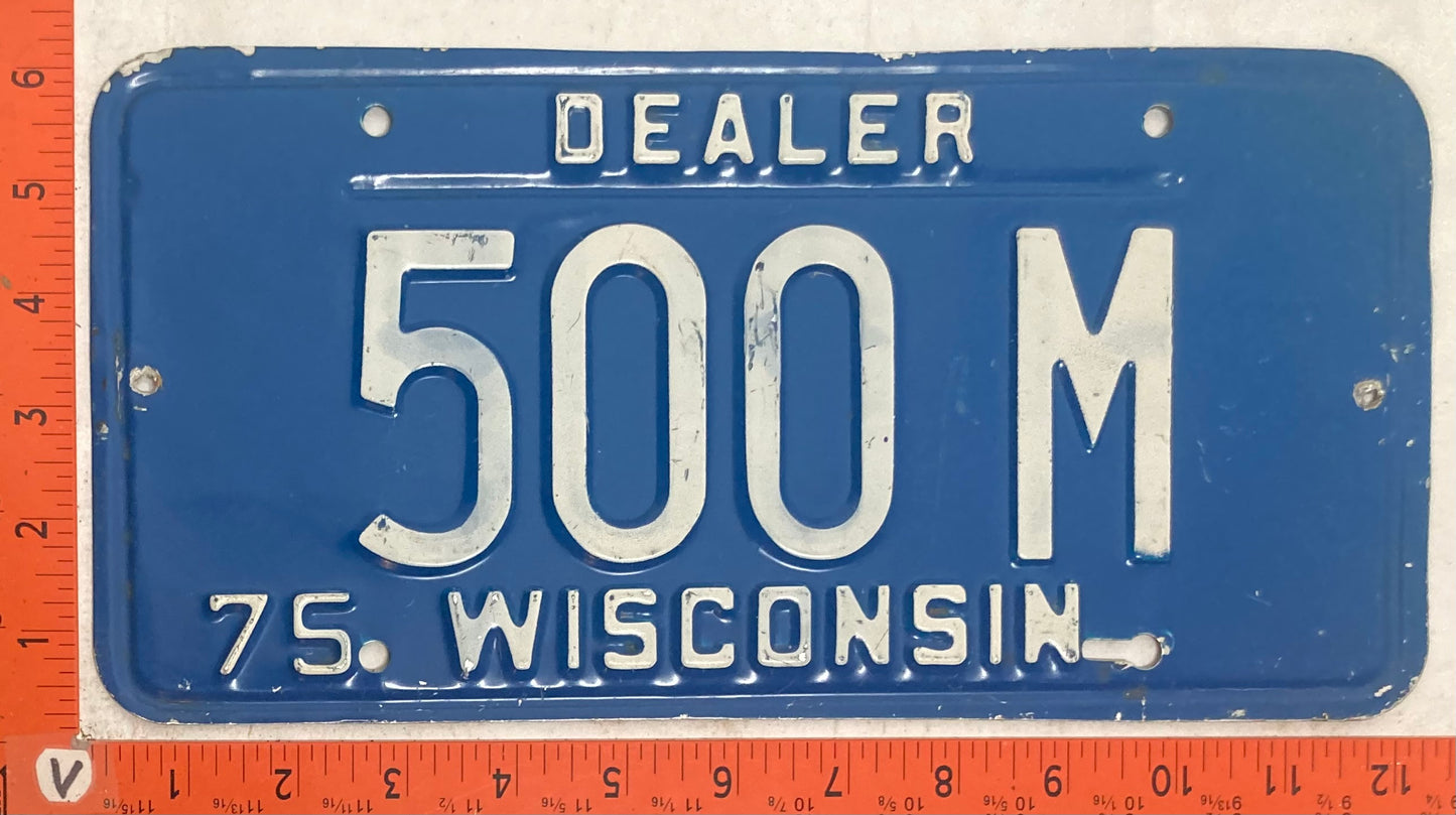 1975 Wisconsin #500 M Dealer License Plate