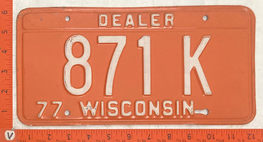 1977 Wisconsin #871 K Dealer License Plate