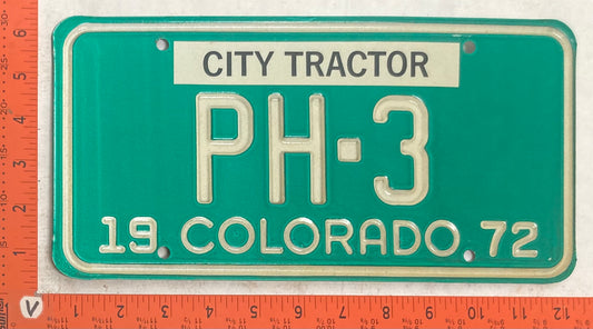 1972 Colorado #PH-3 City Tractor License Plate
