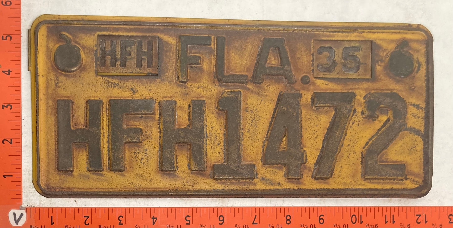 1935 Florida #HFH1472 Truck for Hire License Plate (with Locking Tab)