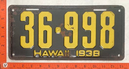 1938 Hawaii #36-998 Passenger License Plate