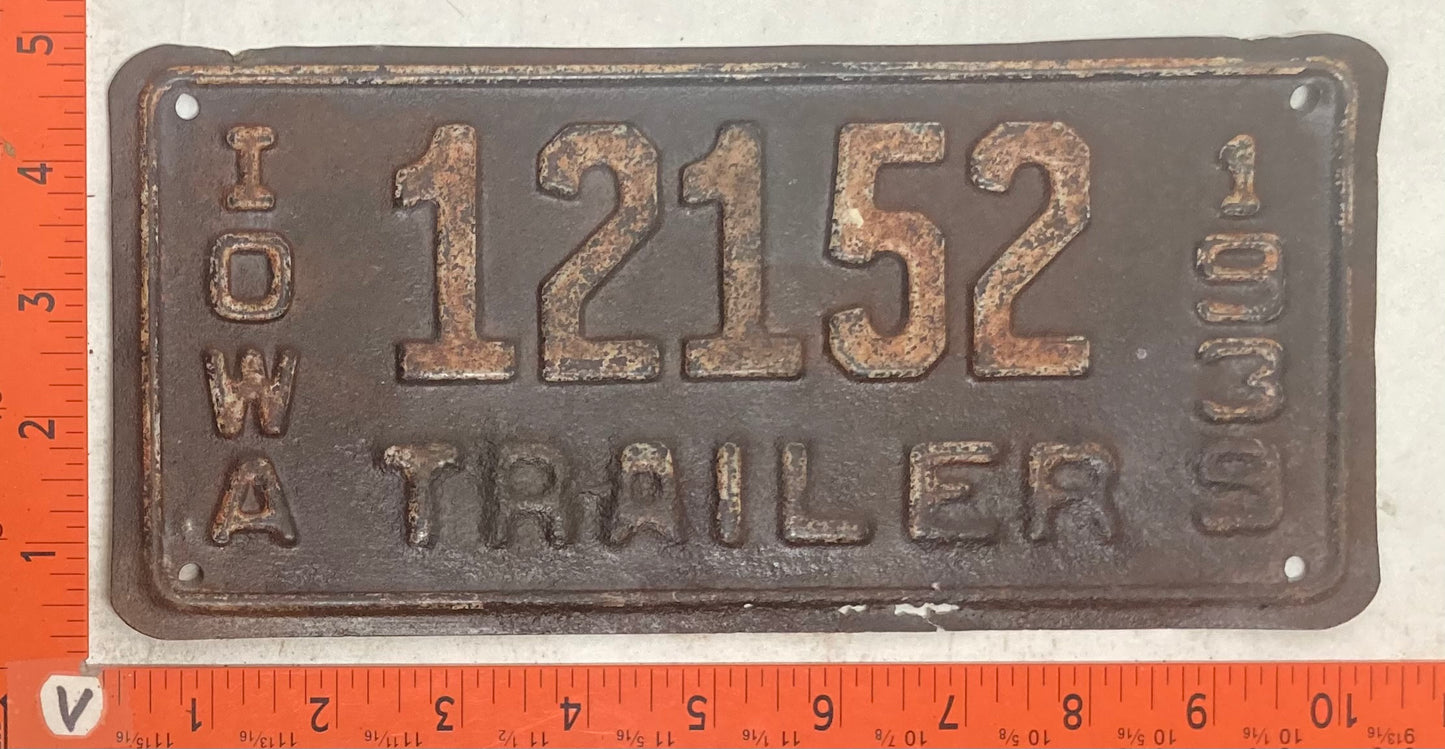 1939 Iowa #12152 Trailer License Plate