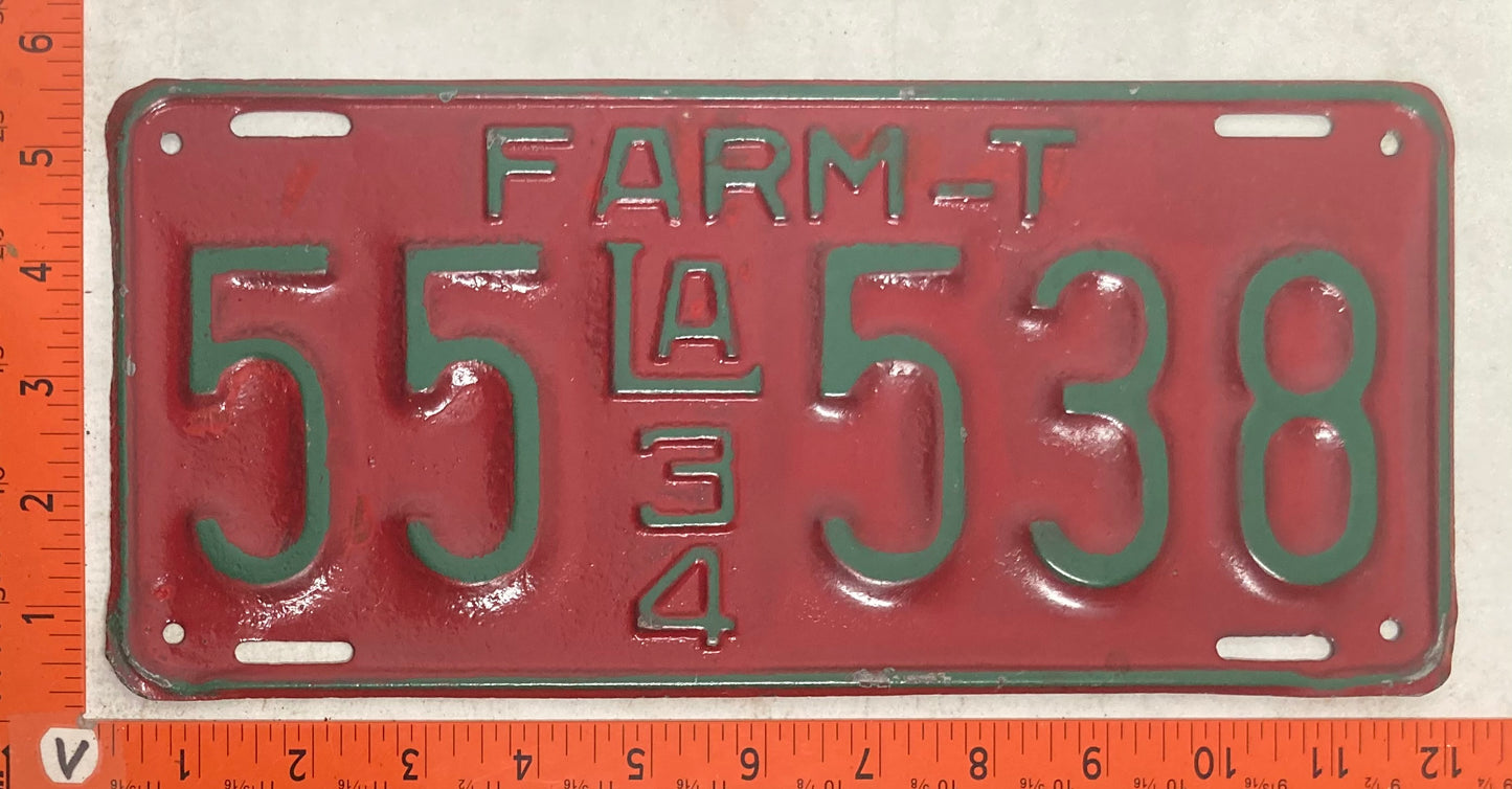 1934 Louisiana #55 538 Farm Trailer License Plate (Repaint)