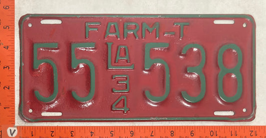 1934 Louisiana #55 538 Farm Trailer License Plate (Repaint)