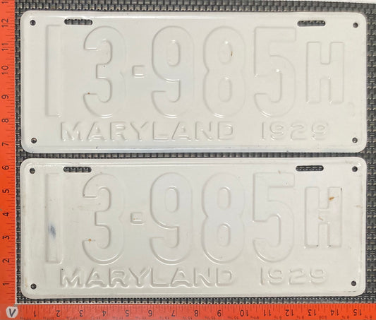 1929 Maryland #13-985H For Hire License Plate (Pair) (Repaint)